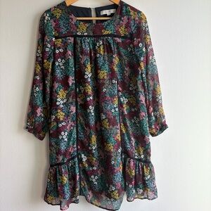 LOFT Black and Red Patterned Dress